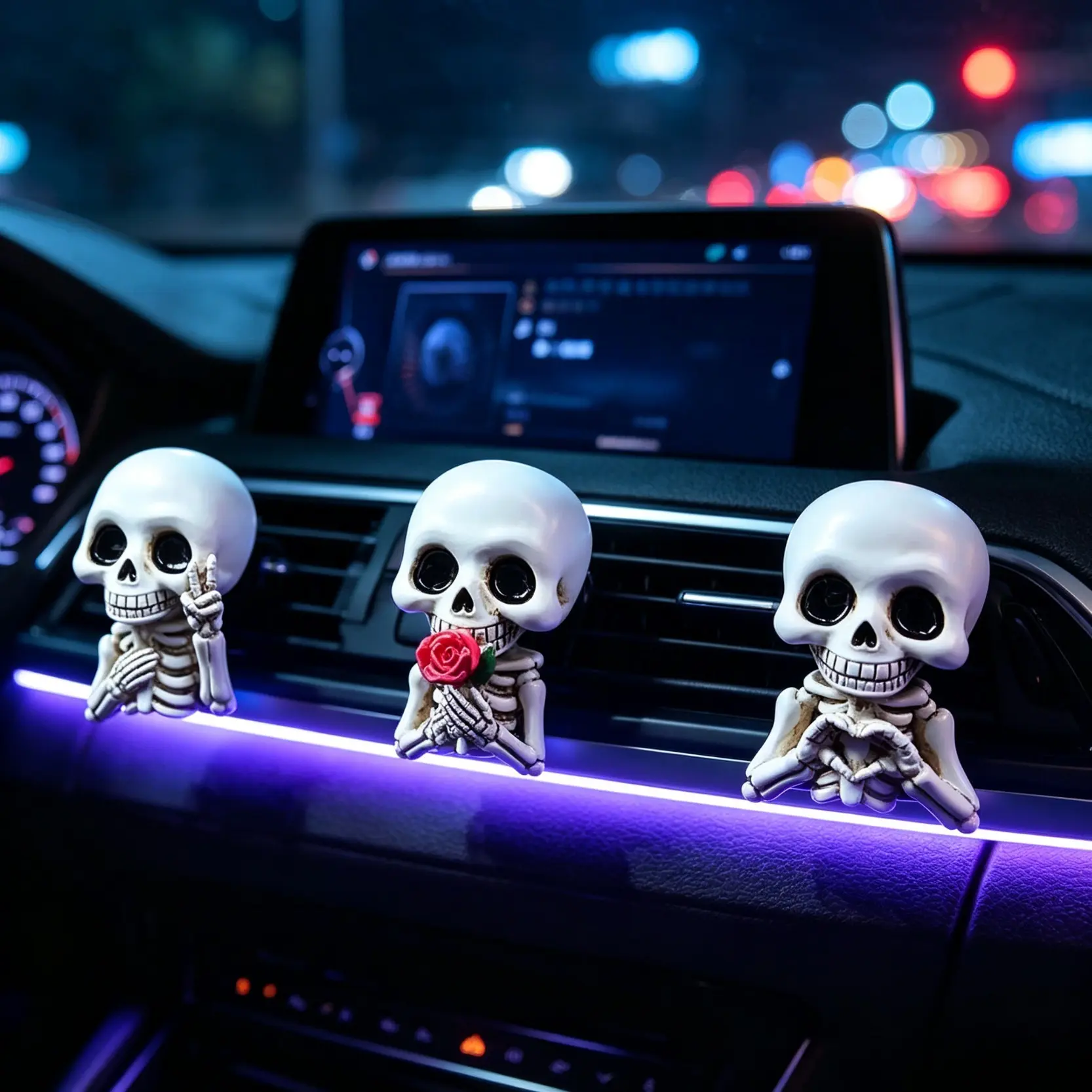 3Pcs Cute Skull Resin Statues, Car Air Outlet Aroma Diffuser, Four Season Auto Interior Decor & Car Gift outdoorfun