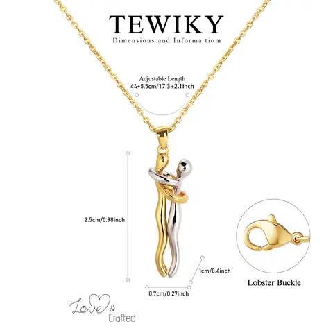 Tewiky Love Hug Couple Necklace Unisex Men Women Hugging Pendant Necklace Jewelry Valentine's Day Gifts For Christmas 2024 ornament trending jewellery For Valentine's Day Adjustable Length Lobster Buckle