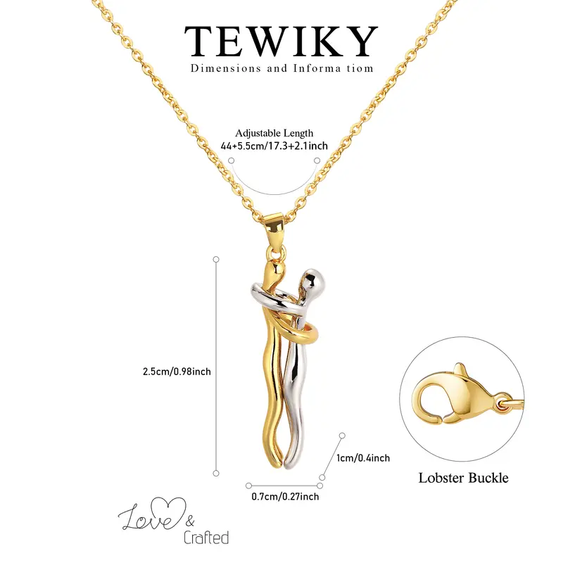 Tewiky Love Hug Couple Necklace Unisex Men Women Hugging Pendant Necklace Jewelry Valentine's Day Gifts For Christmas 2024 ornament trending jewellery For Valentine's Day Adjustable Length Lobster Buckle