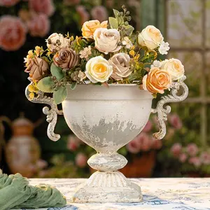 Vintage Rustic Urn Planter With Handles - Distressed Garden Flower Pot For Indoor & Outdoor Decor design decoration