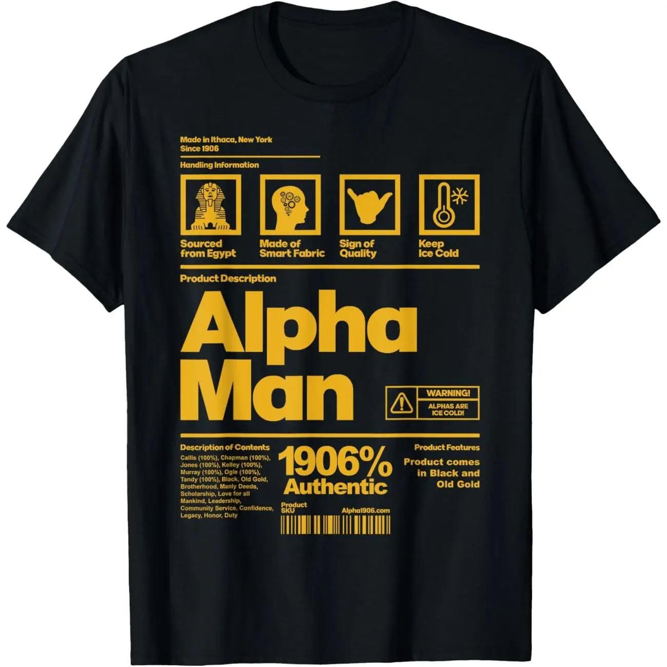 Mens Alpha African 1906 Fraternity Information Description T-Shirt HXE