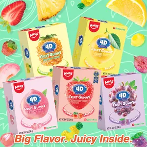 AMOS 4D Fruit Gummy - New Lemon Explosion 240g Bulk Pack Juicy Peach Strawberry Grape Pineapple Lemon Chewy Sweet Candy Fruit Snack Gluten Free Real Juice - Candy