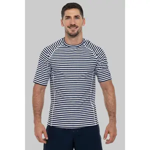 Men's Hightide Short Sleeve Swim Shirt | White/Navy Stripe