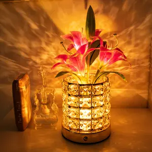 Artificial Lily Flower Pot LED Crystal Table Lamp Decorative Atmosphere Lamp Gift for Wedding Bride and Groom dimmable tablelamps night light room stylish lighting color