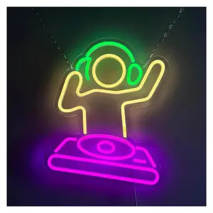 Sign Illuminated DJ Boy Neon Sign Dimmable LED Light USB Night Lamp Luminous Letter For Wall Game Room Bar Pub Party Room Decoration 28.5cm×38cm Sign Lamp