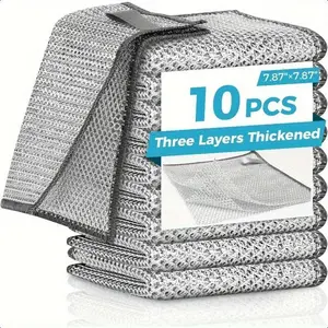 10pcs Upgraded 1-Layer Metal Dish Cloths: Scratch-Free, Odorless, Multi-Purpose Kitchen Cleaning for Sinks, Bowls, Stoves- 7.87x7.87 Inches