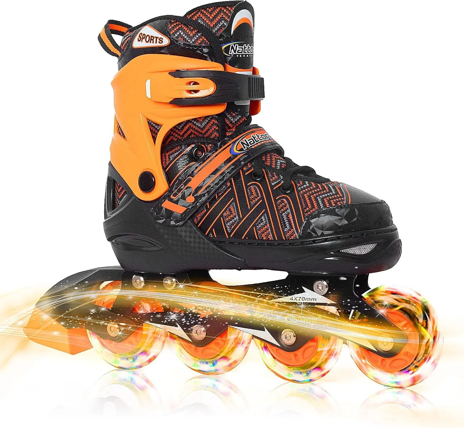 Kids' Beginner Light-Up Moving Roller Inline Skates, 4-Size Adjustable, 8 LED Wheels, Triple Ankle Protection, Reinforced Aluminum Alloy Frame, Indoor-Outdoor Sports Gear for Ages 3-15