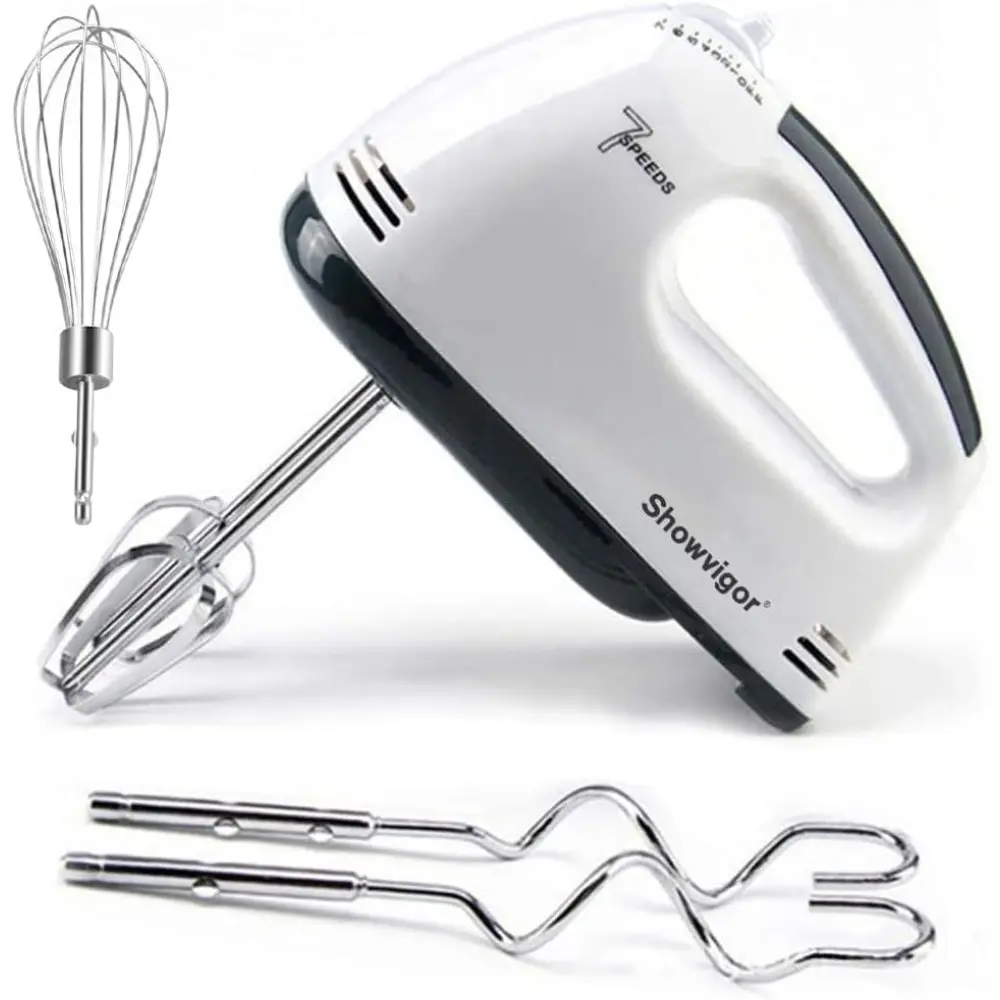 7-Speed Control Handheld Electric Mixer - Compact, Vertical Hold, Quick Mixing Home Use Kitchen Tool with 5 Durable Stainless Steel Dishwasher-Safe Accessories (Whisk, Food Beater) for Baking Beginners’ Cookies, Cakes