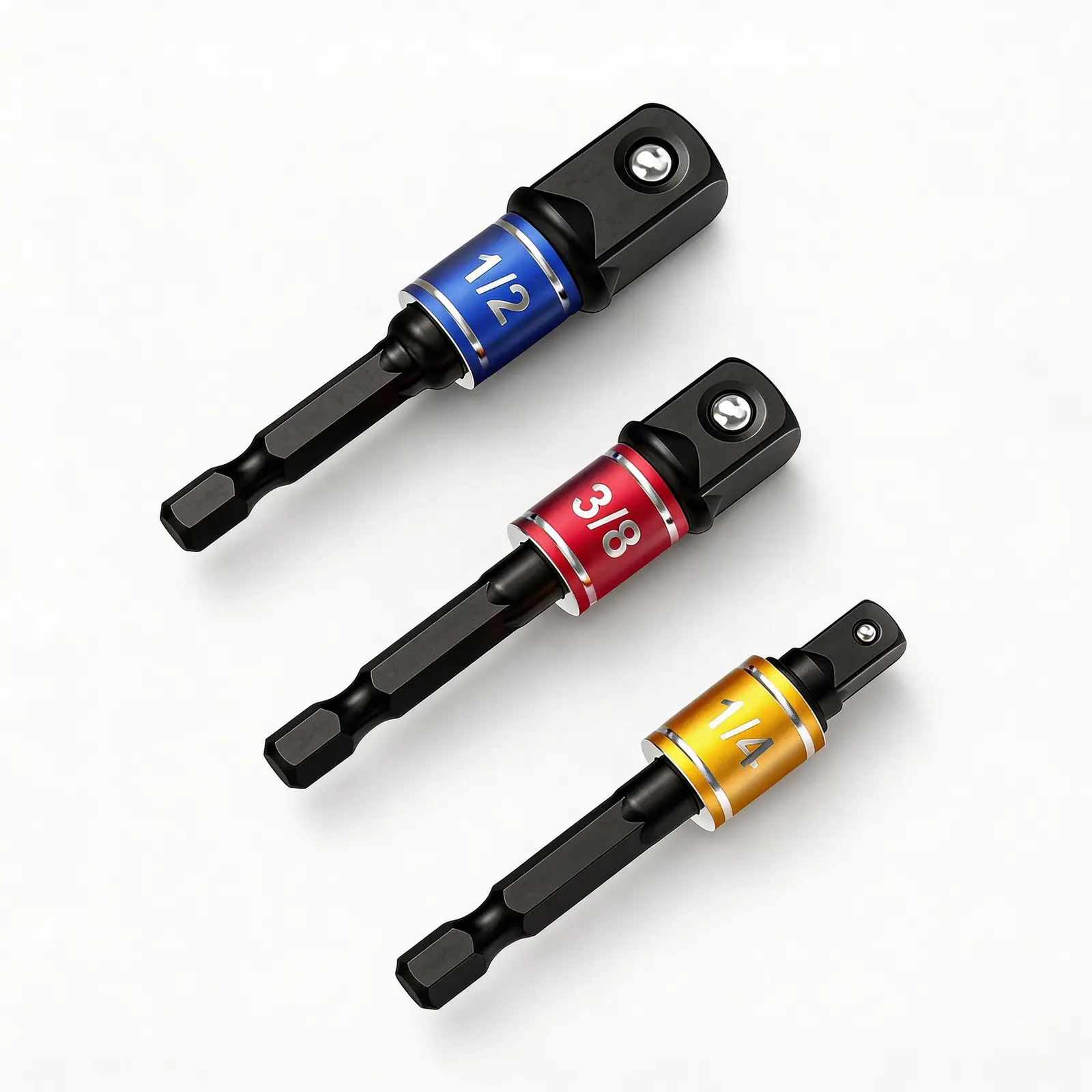TOOLAZO Impact-Grade 3-Piece Upgraded Socket Adapter Kit - 1/4-in, 3/8-in, 1/2-in Heat-Treated Steel Adapters, Color-Coded Rings, High Torque Corrosion-Resistance, Impact Driver to Socket Wrench Converter, Ideal for Woodworkers & DIY Enthusiasts