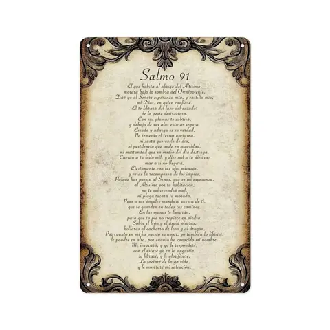 8x12in/20x30cm Classic Vintage 2D Flat Metal Wall Sign - Lightweight Smooth HD Print Aluminium Plaque, Spanish Psalm 91 "God Bless This Home" Religious Decoration, 8x12 Home Fit, Fits Prayer Rooms & Study, Pre-Drilled Holes, Easy-Install Gift
