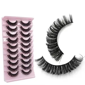 Thick False Eyelashes, 10 Pairs Long & Fluffy D Curl False Lashes, Wispy Cat Eye Look Faux Cluster Lashes, Natural Curling Eye Makeup Strip Lashes, Cosmetic False Lashes