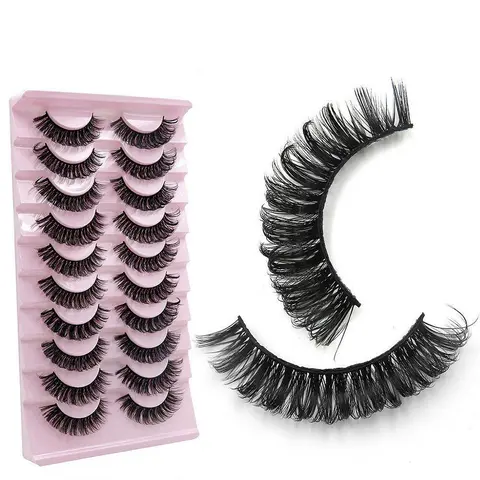 Thick False Eyelashes, 10 Pairs Long & Fluffy D Curl False Lashes, Wispy Cat Eye Look Faux Cluster Lashes, Natural Curling Eye Makeup Strip Lashes, Cosmetic False Lashes, False Eyelash Set
