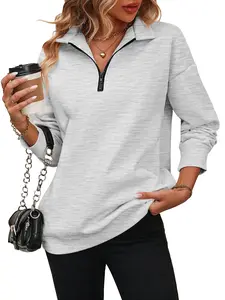 Women's Y2K Style Aesthetic Fleece Half-Zip Sweatshirt, Cute Sporty Casual Wear, Long Sleeve Loose-Fitting, Fall & Winter Fashion, Womenswear, Garment