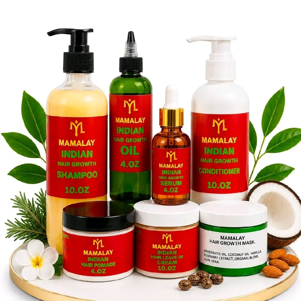 Mamalay indian hair growth products 7 sets. Shampoo and conditioner, hair leave in, hair growth pomade, hair growth serum, hair growth  oil, and hair growth mask