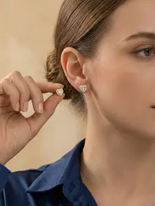 Valentine's Earrings, Heart Shaped Earrings, Cubic Zirconia Stud Earrings for Women Men Simulated Diamond CZ Halo Stud Earrings for Sensitive Ears 1Pair Stainless Steel Ear Studs Valentine's Jewelry Valentine's Gift