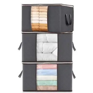 LMMAKE Foldable Large Storage Bag 23x16x13 Inch for Comforter Blanket Clothes with Clear Window Reinforced Handles for Closet Under Bed Organization