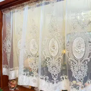 Court Style Embroidered Curtain, Pearl Gold Thread Stitching High-End Decorative Curtain, Kitchen Window Coffee Shop Partition Curtain