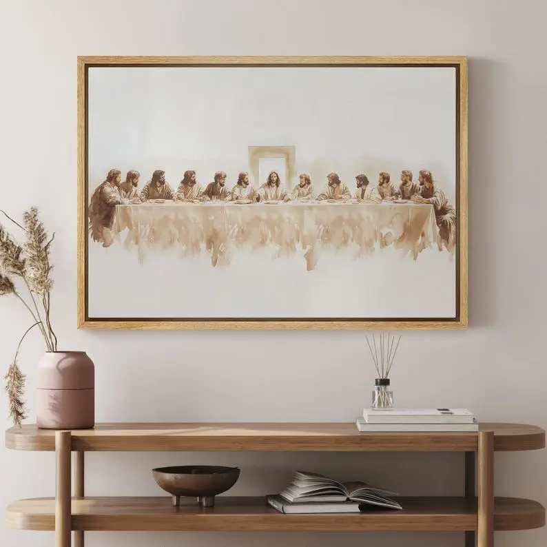 [No frame] Canvas Wall Art Print Jesus The Last Supper Art Poster Minimalist Modern Vintage Jesus Christian Farmhouse Wall Art Decor