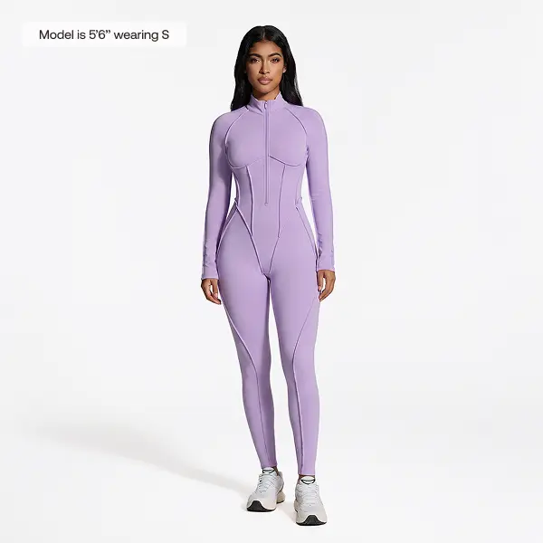 BetterMe Women's Long Sleeve Zip-Front Open-Back Catsuit, Full-Length Compression Jumpsuit for Workout Yoga Gym Activewear