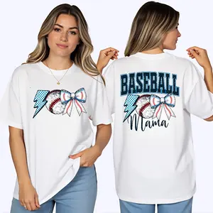 Retro Baseball Shirt, Baseball Mom Shirt, Baseball Coquette Bow Shirt, Baseball Season Shirt, Game Day Shirt, Lighting Bolt Baseball Mom Blue Shirt