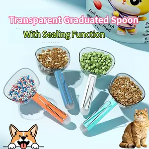 Measured pet food scoop, transparent graduated scoop for dog and cat food, with sealing function, available in multiple colors