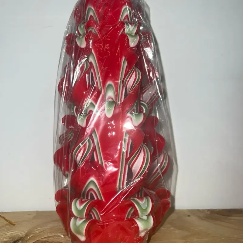 Christmas Carved Candle White,Red, white, Green, white, red Festive Decorative Candle for Holiday Season
