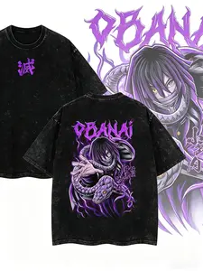Demon Slayer Obanai Iguro Snake Hashira Graphic T-Shirt, Vintage Washed Distressed Oversized Anime Streetwear Top, Retro Purple Darkcore "Ketsu" Tee for Men Women, Demon Slayer Fan Gift & Manga Apparel