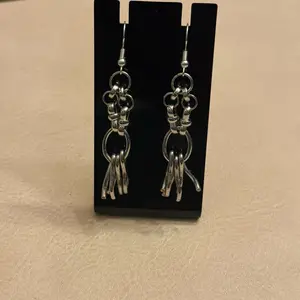 Silver Dangle Earrings with Silver Embellishments, Simple Design, Adjustable Chain, Elegant Style