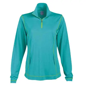 PAGE and TUTTLE Womens Coverstitch Heather Mock Neck Long Sleeve 14 Zip  Casual Outerwear Athletic - Blue