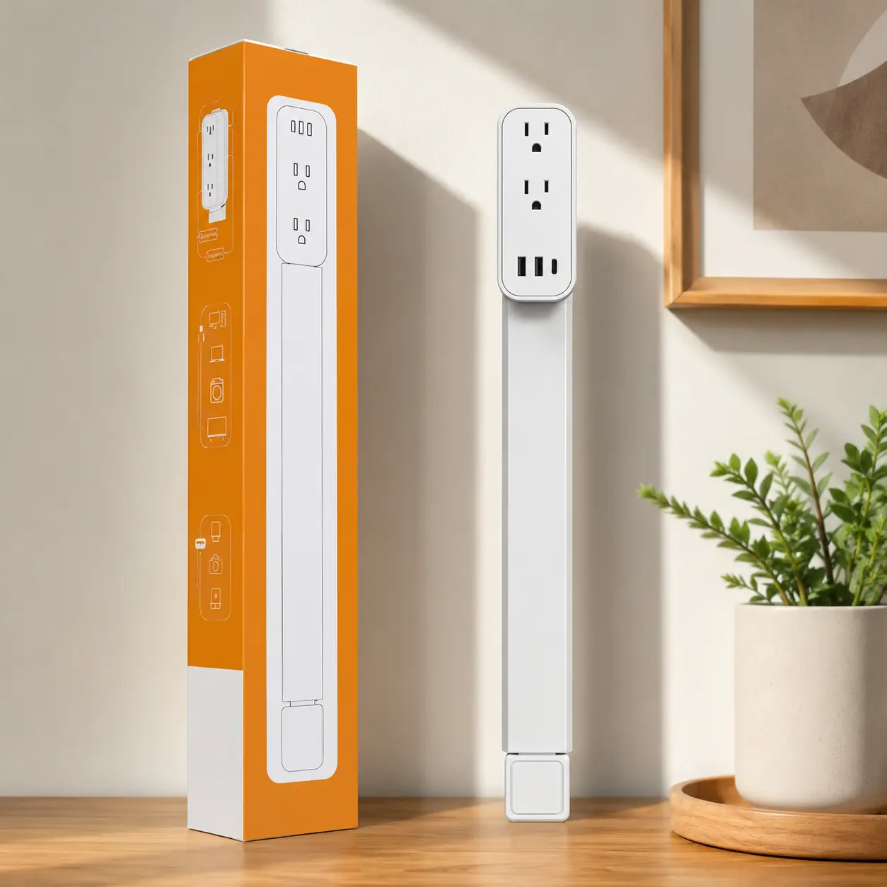 Outlet Extender Stick - Features USB-A, USB-C and 2 AC Outlets, Extends 17.5"-29.1", Rotates 360° Access Hard-to-Reach Outlets, Wall Plug Power Socket Expander Nightstands, Sofa, Desks and More