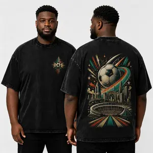 Retro 2026 North America Soccer Washed Tee, Vintage Stadium & Cosmic Ball Print Oversized Shirt for Fans  loose fit summer casual shirt