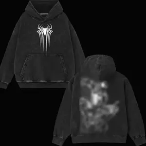 Superstyle Collection Friendly Neighborhood Symbiote Black Suit Spidey Hero MCU Edition Double Printed Oversize Lightweight Acid Washed Tee Hoodie Sweater Series Graphic Design Top Cotton Streetwear Comic Superheroes Hoodie Clothes Menswear Womenswear 914