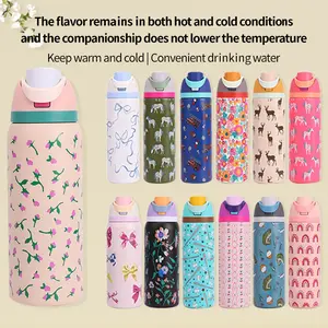 24oz Cat Water Bottle, Stainless Steel Insulated Thermos with Straw, Ideal for Sports, Travel &