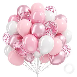 Light Pink and White Balloons, 60pcs 12 Inch Pearl Light Pink Sequins White Balloons, Wedding Bridal Shower Baby Party Birthday Decorations Balloon Garland