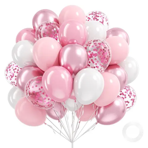 Light Pink and White Balloons, 60pcs Balloon Set 12 Inch Pearl Light Pink Sequins White Balloons, Wedding Bridal Shower Baby Party Birthday Decorations Balloon Garland