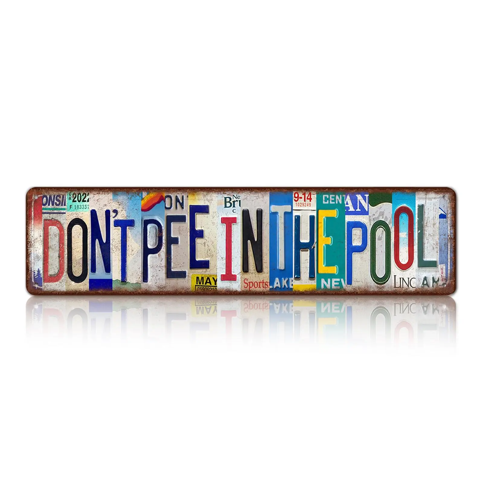 Vintage Aluminium Metal Sign - 4x16 in 2D Flat Distressed Finish Playful Wall Art Plaque, "Don't Pee In The Pool" Print, Outdoors Poolside Wall Decoration, Ideal Gift for Home Supplies Enthusiasts, Retro License Plate Alternative