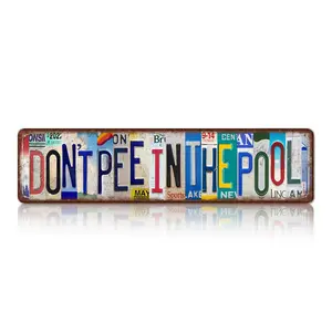 Retro Aluminium Metal License Plate Sign, 4x16 in 2D Flat "Don't Pee In The Pool" Funny Poolside Wall Decor Plaque, Ideal Gift for Home Supplies Enthusiasts