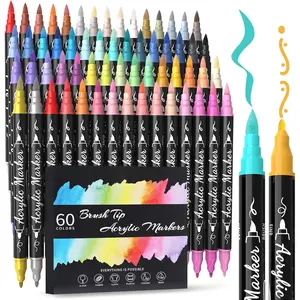 60 Colors   Markers -  Dual Tip   Pens with Brush & Fine Tip Professional Marker Set Scrapbook Markers for Paper Rock  Fabric Glass Ceramic and DIY Crafts