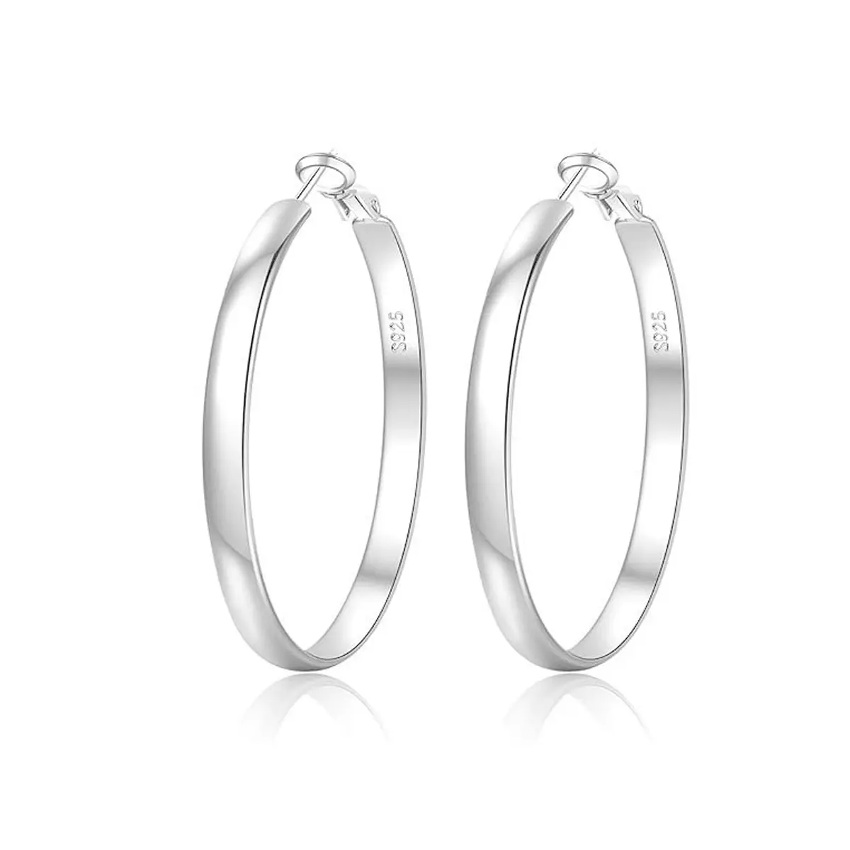 Women's 925 Sterling Silver Needle Large Hoop Earrings, 5mm Widened Curved Circle, Hypoallergenic 925 Stamp Double Plated Jewelry Gift, Hypoallergenic Earrings, 925 Stamp Earrings Minimalist Style Daily Wear