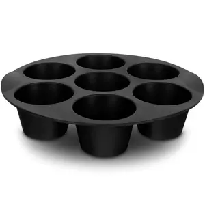 Liberhaus Nonstick Silicone Cupcake Pan Pack of 2 for Air Fryer & Oven 7 Round Cups Easy Clean Reusable Black Muffin Tray for Baking & Desserts