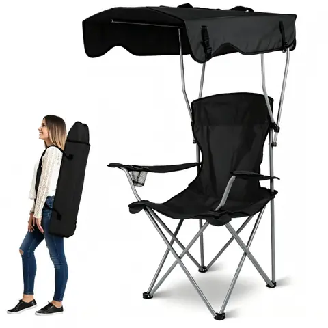 Portable Folding Beach Camping Chair - Sun Shade Canopy, Backpack Carry Straps, Widened Seat, Cup Holder, Gear Pocket, Waterproof 600D Oxford Cloth, 350+ LBS Rustproof Steel, Carry in a Bag, Built for Camping, Beach & Picnic (Home Supplies), Great For Bea