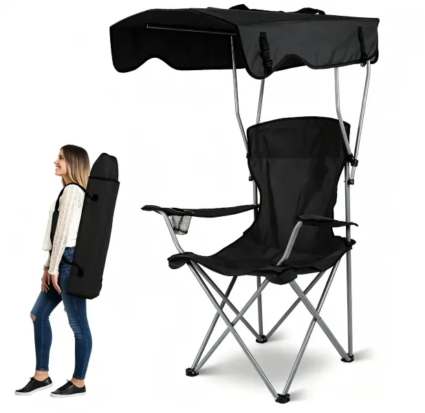 Portable Folding Beach Camping Chair - Sun Shade Canopy, Backpack-Style Shoulder Straps, Widened Seat, Cup Holder, Side Pocket, Waterproof 600D Oxford Cloth, 350+ LBS Rustproof Capacity for Outdoor Use (Home Supplies), Built For Camping, Beach, And Picnic