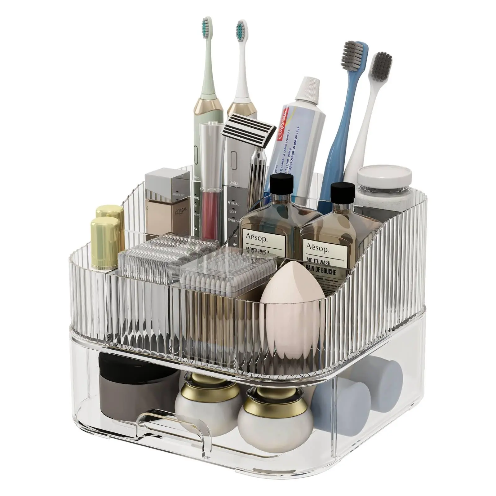 Toothbrush Toothpaste Holder 7 Slots BathroomCountertop Organizer with Drawer forToothbrushes and Toothpaste Space-SavingClutter-Free Large Storage Capacity