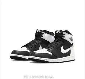 Black White Tumbled Leather High-Top Retro Basketball Shoe | Reverse Panda Colorway Streetwear Sneaker