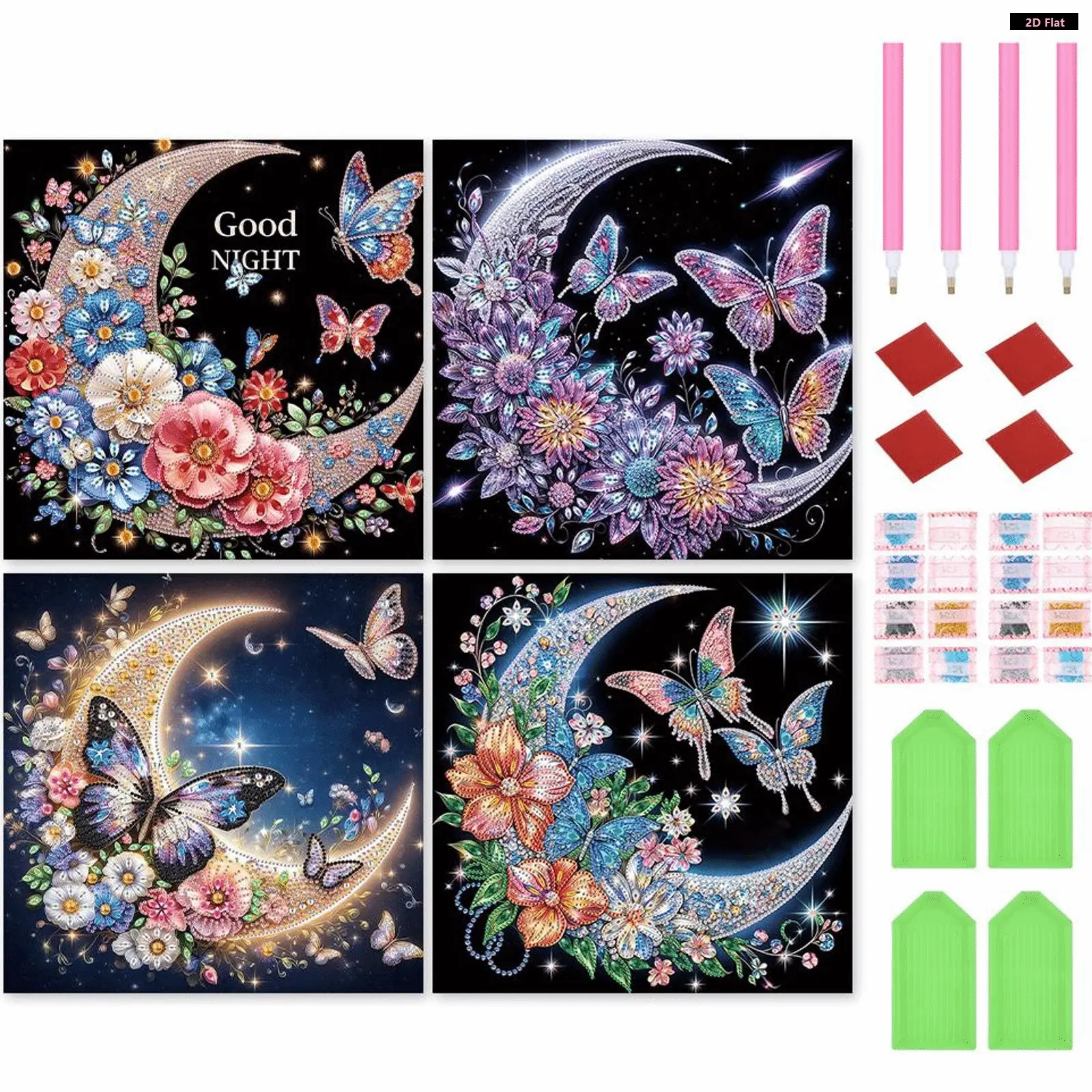 DIY 5D Partial Special-Shaped Drill Diamond Art Painting Kit, 4pcs 30x30cm Butterfly-Theme Needlework Set for Toys & Hobbies Projects