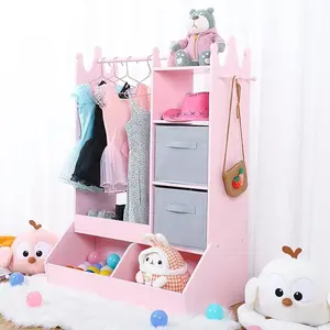 Dress Up Storage with Light & Mirror Kids Armoire with Clothing Rack, Storage Shelves & Bins,Wardrobe Organizer for Toys & Clothes