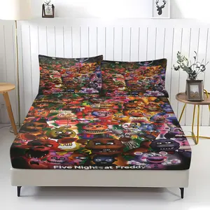 Five Nights at Freddy's Bed Sheet , Bed Sheets Set, Toy Bear Palace Pattern  Bedding Set, Anti-Slip Dustproof Cover for Teenagers' Bedroom Decor, Includes 1 Fitted Sheet & 2 Pillowcases