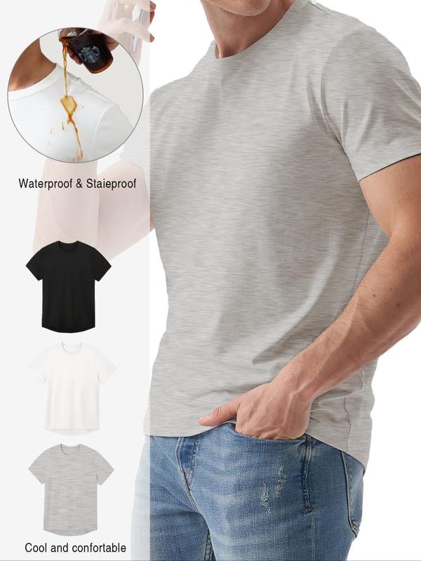 1/3pc Technology Waterproof Stain Oil-Resistant Lightweight T-Shirt, Men's Casual Versatile Shirt in Multiple Colors