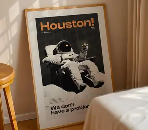Houston Astronaut Poster, Relaxing Space Explorer Art Print, Retro Sci-fi Wall Décor, Moon Themed Modern Space Artwork, Wall Art Decor, Home Decor, Poster Print, Birthday Present