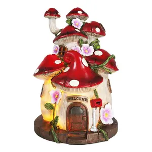 LED Light Up Enchanted Fairy Garden Toadstool Mushrooms Cottage House Figurine
